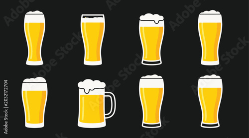 Octoberfest beer collection variety of golden lager glasses and mugs