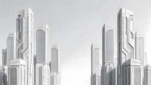 Futuristic cityscape with tall buildings