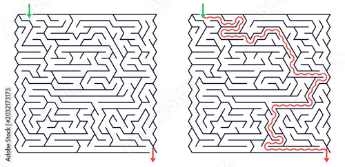 Obraz na plátně Triangular, 38x22, maze game set in minimalist vector style with black white and
