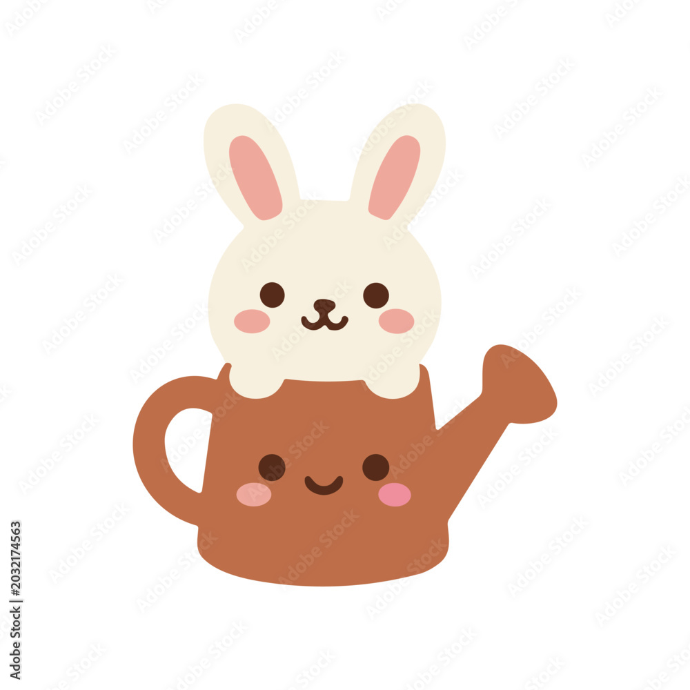 Fototapeta premium Cartoon rabbit in brown teapot.