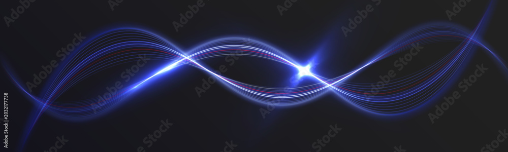 Fototapeta premium Blue Abstract Infinity Light Wave With Neon Glow And Futuristic Energy Effect. 