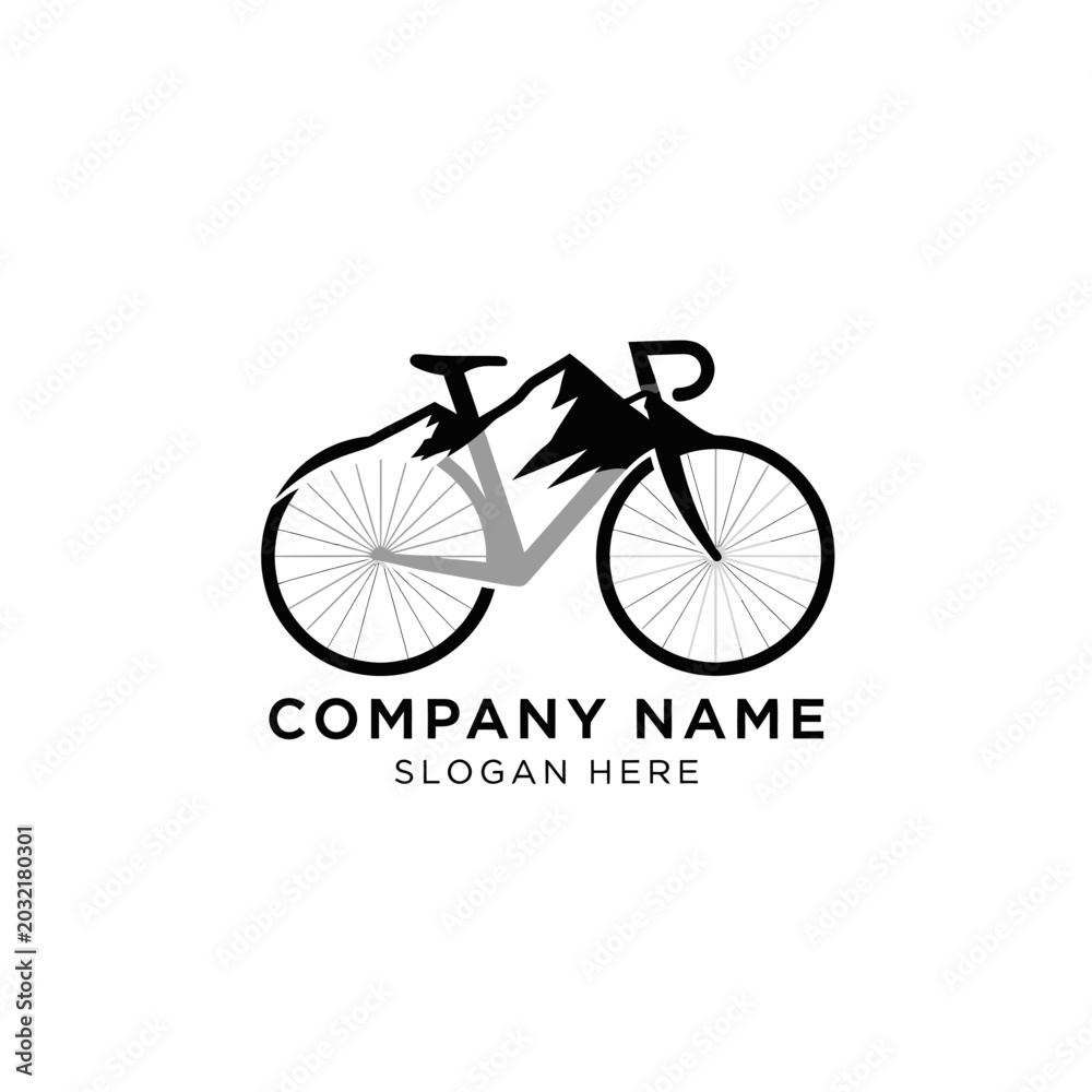 Fototapeta premium Mountain Bike Logo Design with Mountain Silhouette Integration.