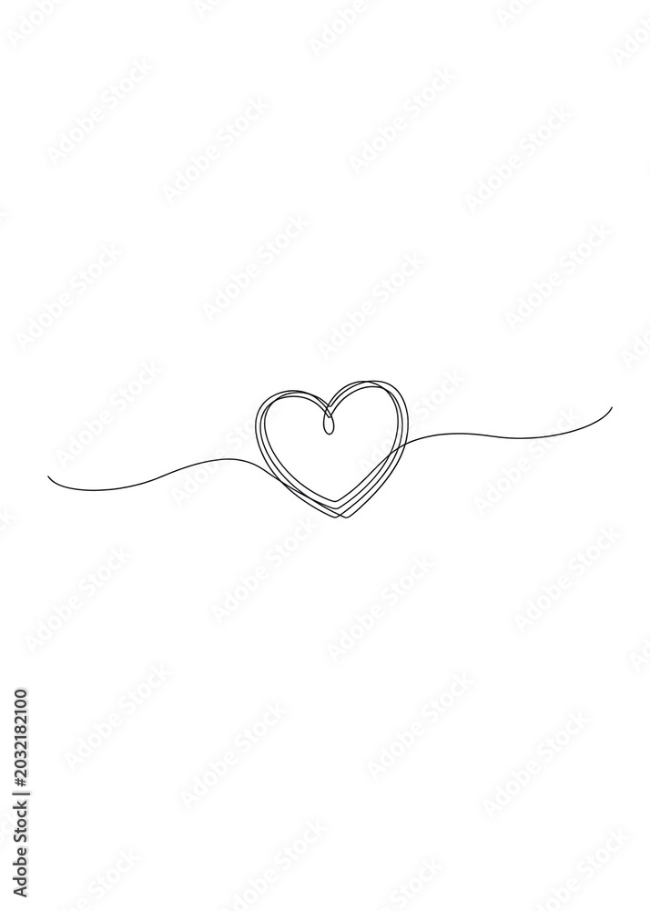 Fototapeta premium Elegant Continuous One Line Heart Shape Illustration with Minimalist Black Line Art Aesthetic Design