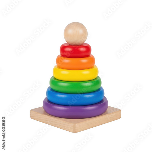 Colorful wooden stacking toy with rainbow rings