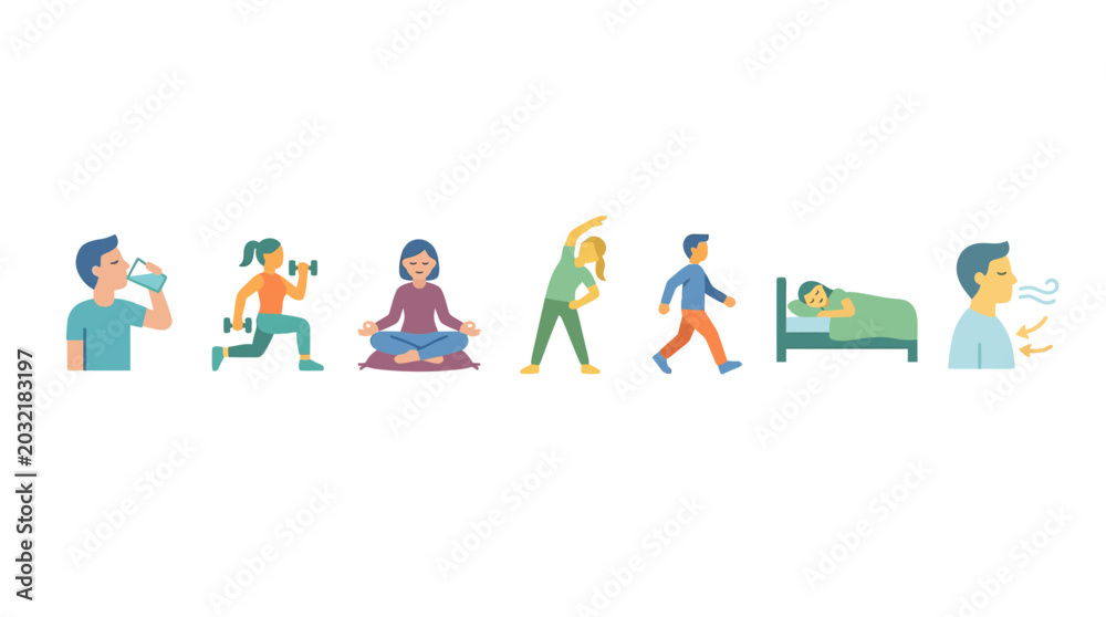 Fototapeta premium People engaging in various fitness activities and resting.