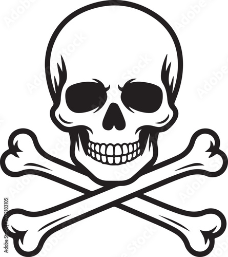 Canvastavla Black Skull with Crossed Bones on White Background