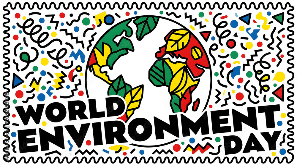 Fototapeta premium World Environment Day celebration with colorful abstract shapes and planet earth illustration