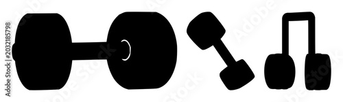 Gym dumbbell set with heavy silhouette design featuring dumbbell, weightlifting, fitness with iconography and black and white