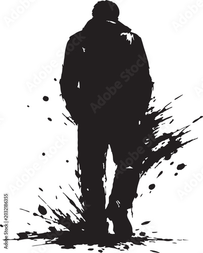 Foto A black and white silhouette of alone man stand in dynamic ink splash style vect