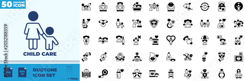 Tableau sur toile Child Care Duotone Editable Icons set