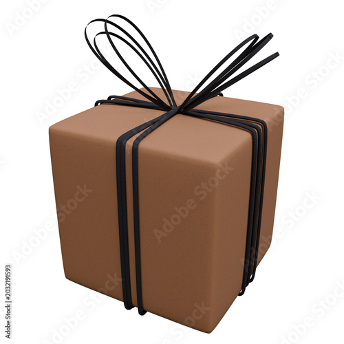 Carboard box package with black ribbon