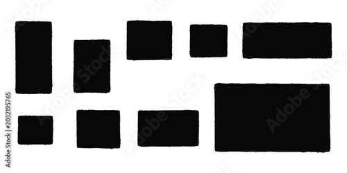 Fotografía Set of black rectangular shapes with rough hand drawn texture and edges