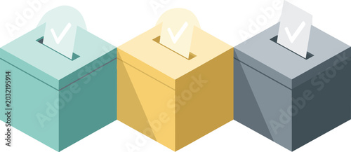 Fotografi Isometric Ballot Box Illustration Set Featuring Modern Voting Containers with Ch