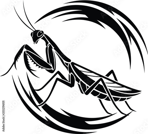Quadro su tela Praying mantis illustration black and white vector graphic