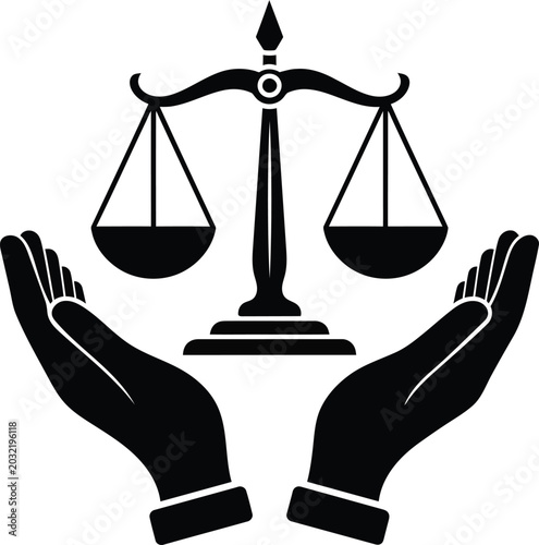 Scales justice held hands legal protection concept silhouette icon design