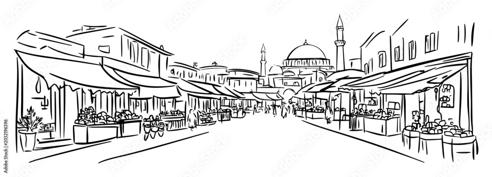Fototapeta premium istanbul grand bazaar with mosque background