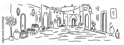 Canvas Print medina alley in moroccan old town sketch