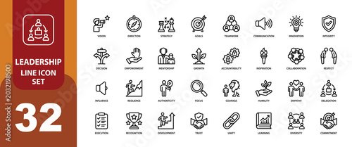 Leadership line icon set vector illustration for business and management concepts