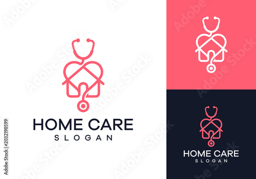 Compassionate Home Care Logo with Heart, Stethoscope, and House Symbolizing Dedicated Health Services and Family Well-being