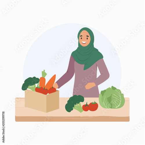 Woman in Hijab with Fresh Vegetables