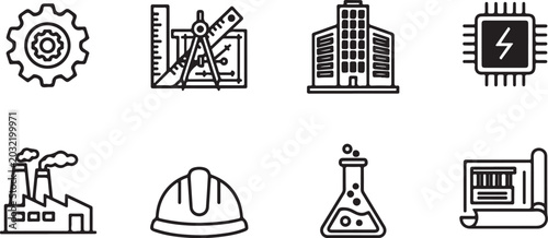 Fotografía Eight industrial and technology icons set Vector