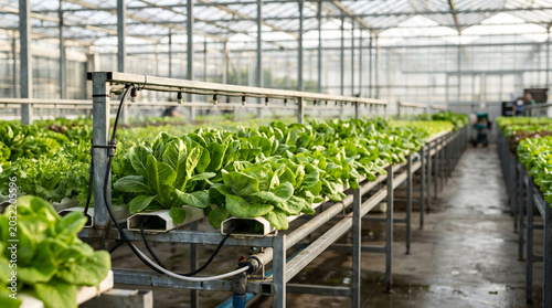 Rows of green lettuce plants growing.