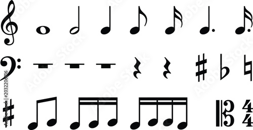 Bild auf Leinwand Vintage Music Education Vector: Minimalist Songwriting and Composition Symbols