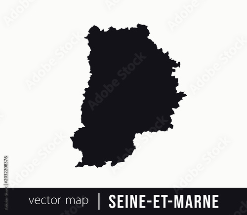  Minimal black silhouette map of Seine-et-Marne. administrative division of France. Clean vector geographic outline perfect for cartography projects, travel designs, regional branding.