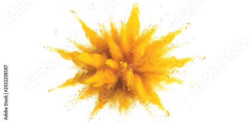 Foto Bright yellow powder explosion bursting in the air Vector, illustration