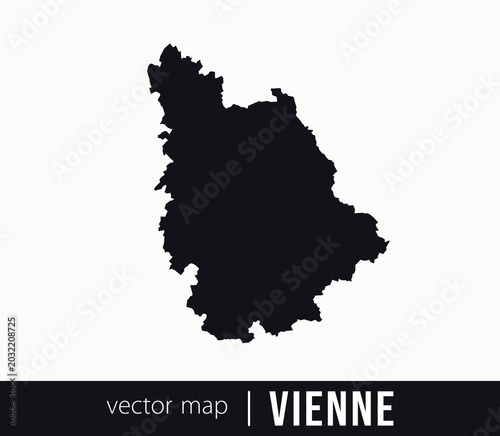  Minimal black silhouette map of Vienne. administrative division of France. Clean vector geographic outline perfect for cartography projects, travel designs, regional branding.