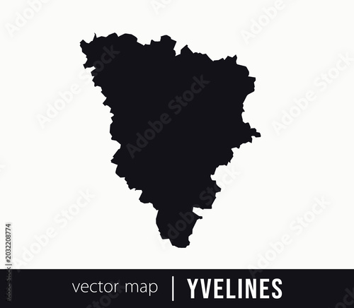 Minimal black silhouette map of Yvelines. administrative division of France. Clean vector geographic outline perfect for cartography projects, travel designs, regional branding.