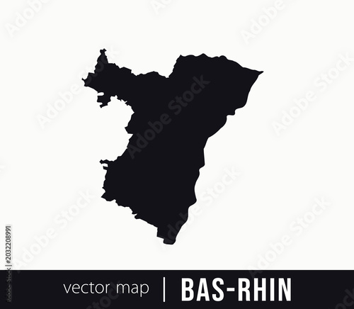  Minimal black silhouette map of Bas-Rhin. administrative division of France. Clean vector geographic outline perfect for cartography projects, travel designs, regional branding.