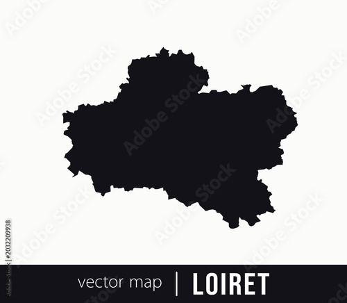  Minimal black silhouette map of Loiret. administrative division of France. Clean vector geographic outline perfect for cartography projects, travel designs, regional branding.