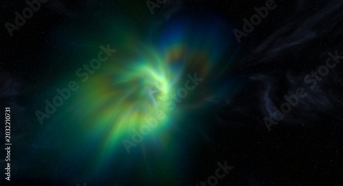 Photos Ethereal Green Auroral Nebula Over Star Field — Abstract Space Light Swirl 3D Re