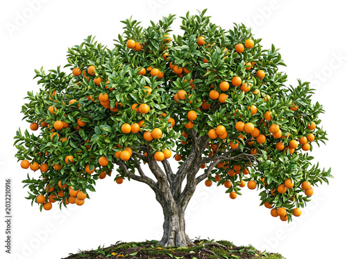 A tree with many oranges on it isolated on transparent background