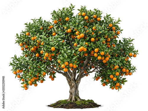 A tree with many oranges on it isolated on transparent background