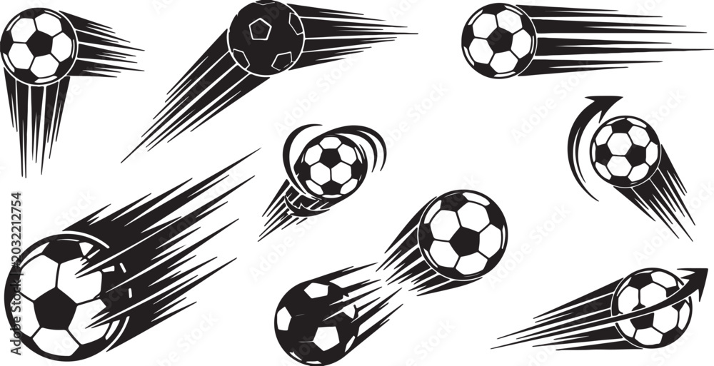 Naklejka premium Soccer balls moving with speed lines
