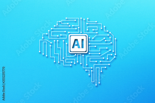 AI Brain Circuit Board. Human brain and artificial intelligence concept.