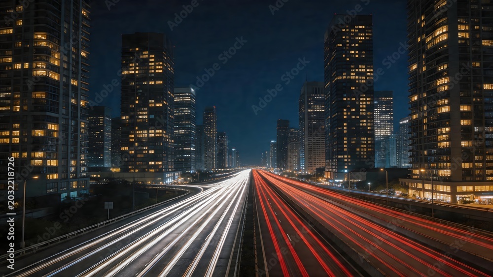 Fototapeta premium City highway at night with light trails
