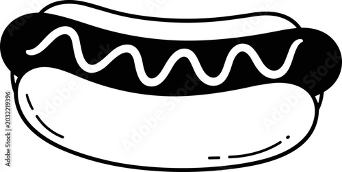 Canvas Print Simple Black and White Hot Dog with Mustard Icon