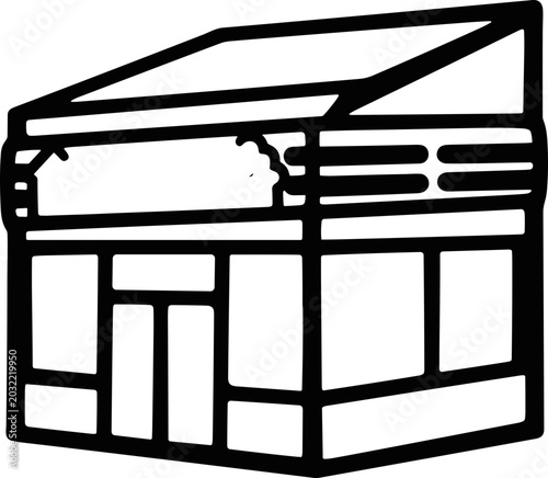 Schilderij op canvas Simple Line Drawing of a Modern House Building with Slanted Roof