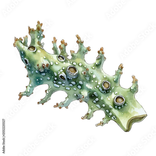 Tableau sur toile Warty Sea Cucumber Branch, beautiful watercolor illustration with vivid colors and detailed vector style, isolated on a white background