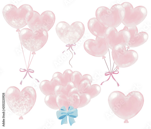 Pink Heart Balloon Watercolor Collection for Romantic Celebration