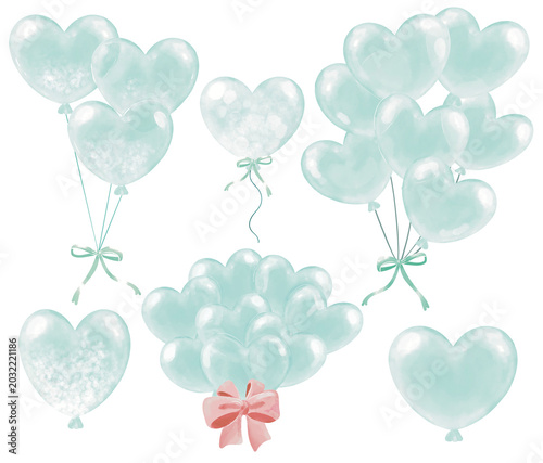 Mint Green Heart Balloon Watercolor Clipart Collection
