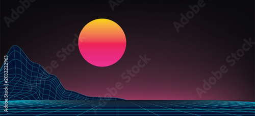 Quadro em tela Retro background futuristic landscape 1980s style