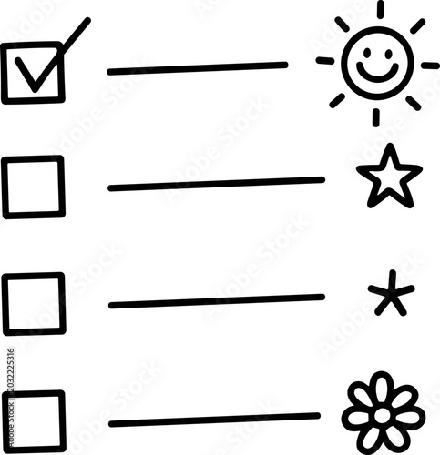 Konstfotografi Checklist with doodles: sun, star, asterisk, flower