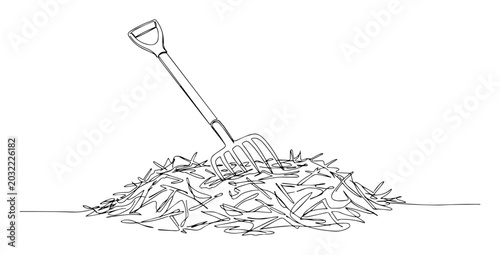 Foto hay and pitchfork simple minimalist drawing with one thin line