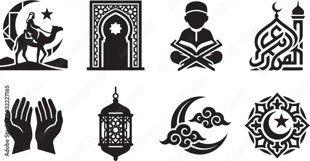 Naklejka premium Islamic Ramadan Spiritual Symbol Icon Set