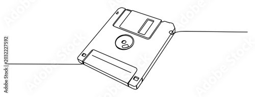 Fotografía floppy disk sketch of a thin one line in the style of a black vector on a white