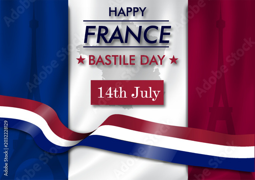 Bilde på lerret Celebratory Bastille Day design showing French flag colors, stylized shapes and patriotic elements on a clean backdrop conveying national pride